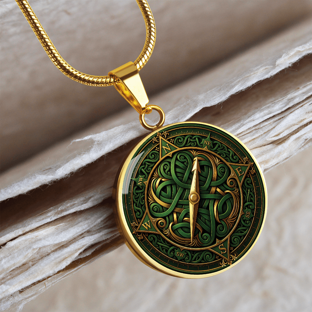 Compass Rose Necklace - Green Celtic Pendant Jewelry