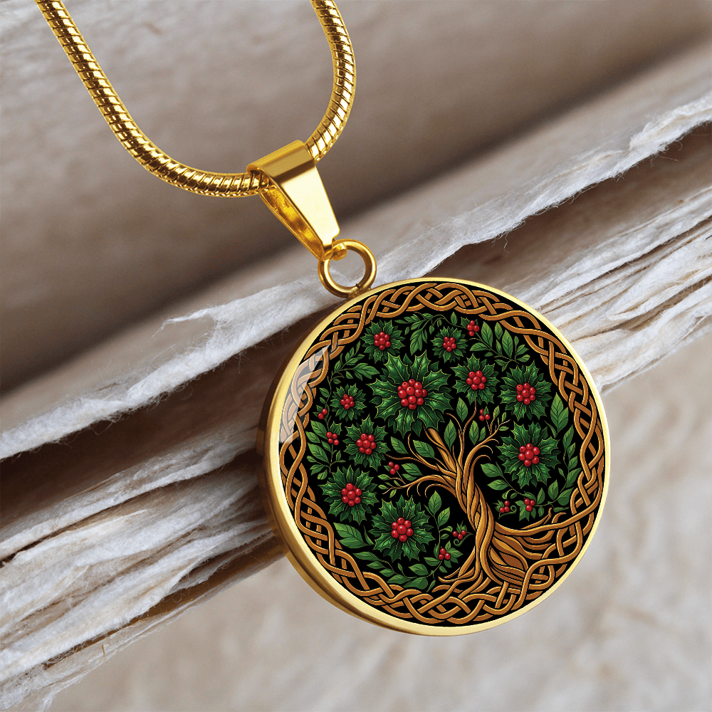 Celtic Tree of Life Pendant Necklace - Holly December Birth Flower Jewelry
