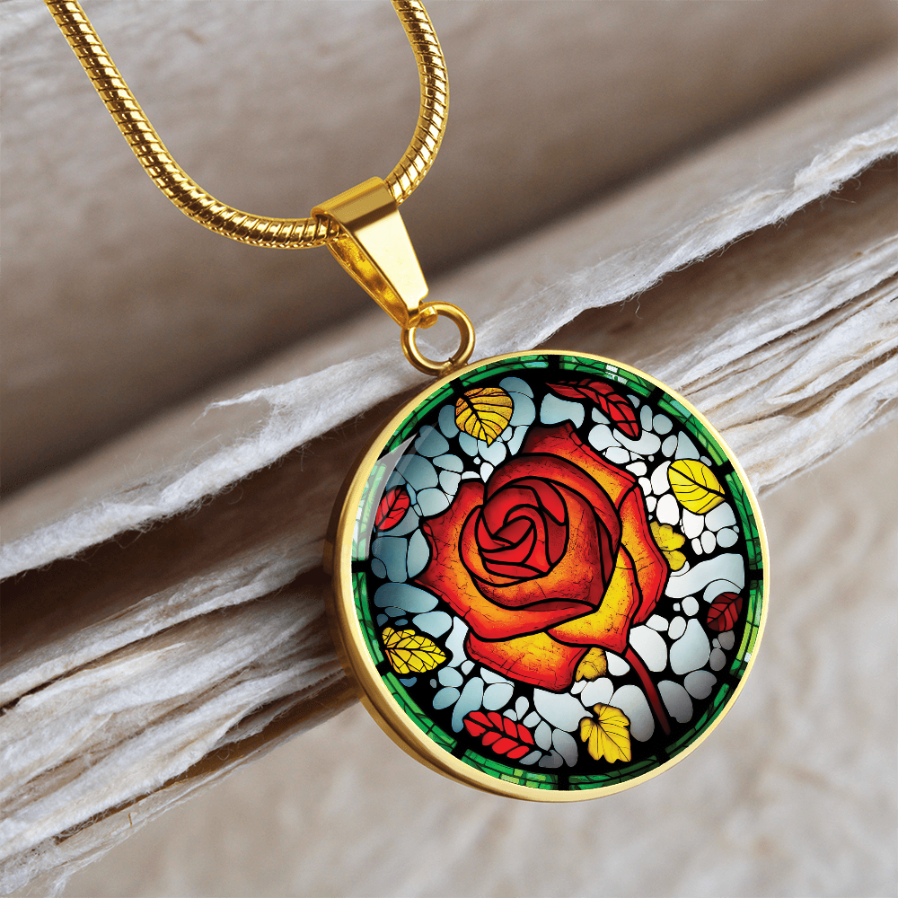 Red Rose Necklace - June Birth Flower Pendant Jewelry