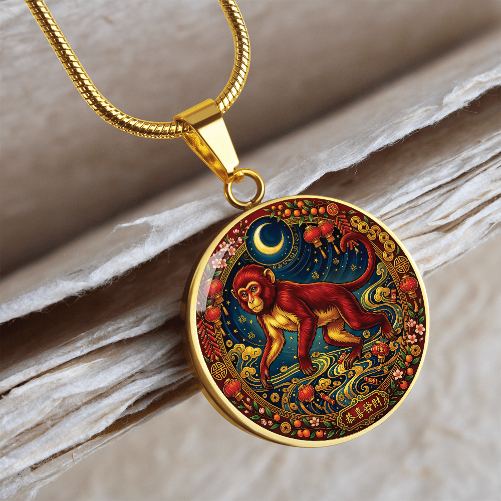 Year of The Monkey Necklace - Chinese Zodiac Animal Charm Pendant Jewelry