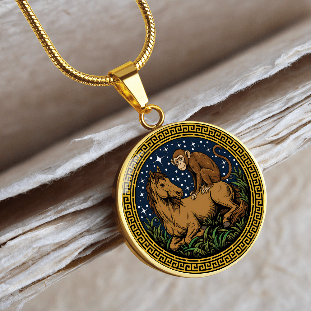Monkey and Horse Necklace - Couples Chinese Zodiac Animal Pendant Jewelry