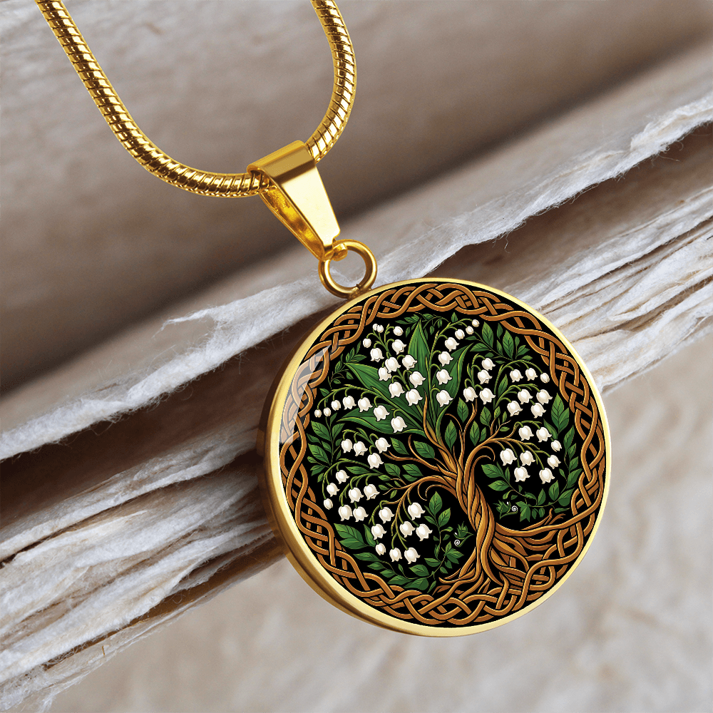 Celtic Tree of Life Pendant Necklace - Lily of the Valley May Birth Flower Jewelry