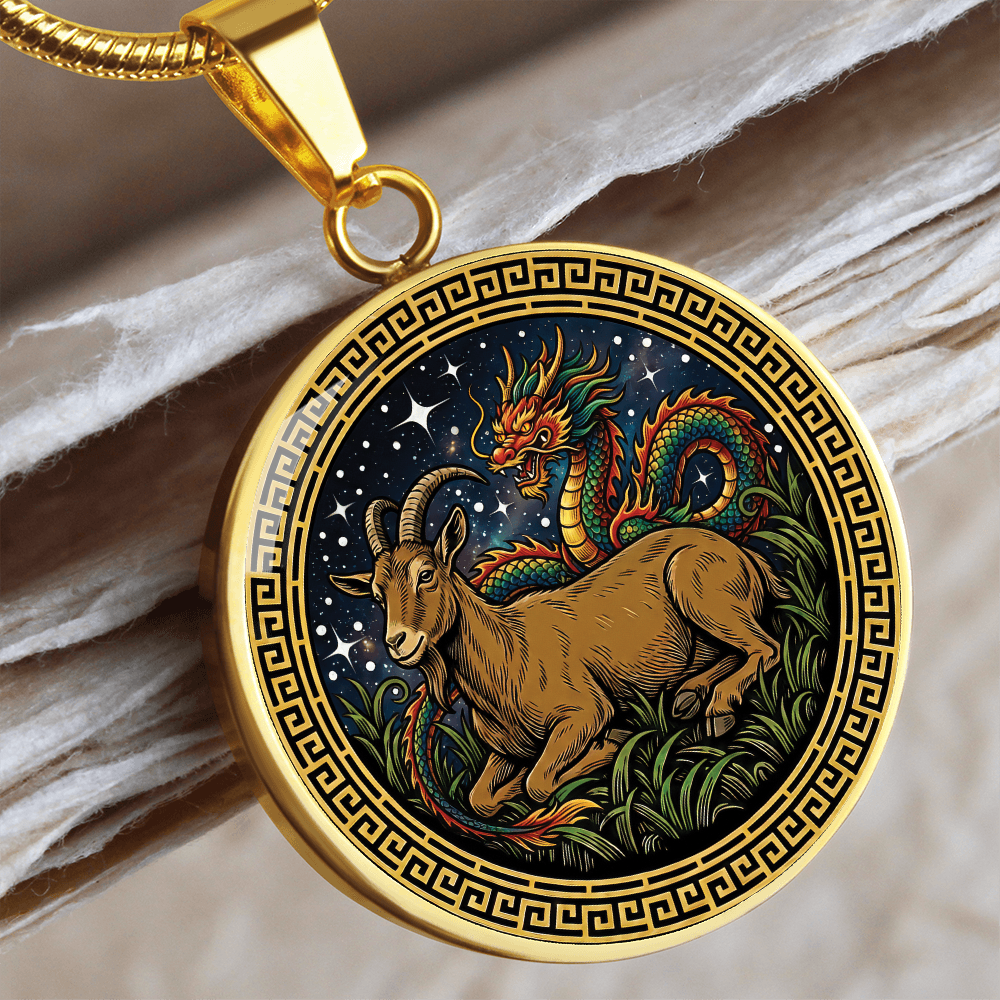 Dragon & Goat Necklace - Couples Chinese Zodiac Animal Pendant Jewelry