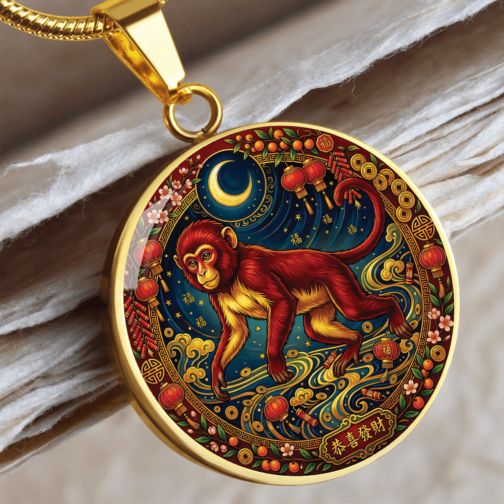 Year of The Monkey Necklace - Chinese Zodiac Animal Charm Pendant Jewelry