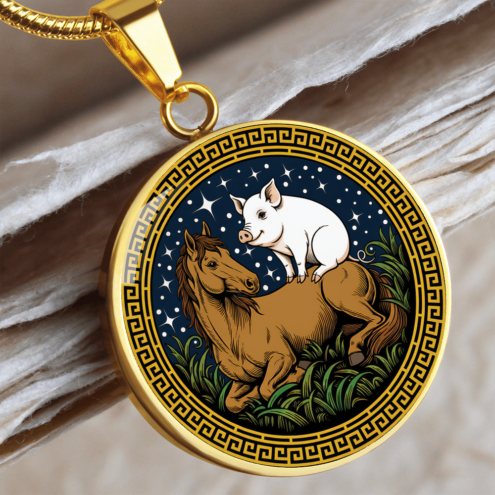 Pig and Horse Necklace - Couples Chinese Zodiac Animal Pendant Jewelry