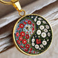 Red and White Morning Glory Yin Yang Necklace - September Birth Month Flower Pendant Jewelry