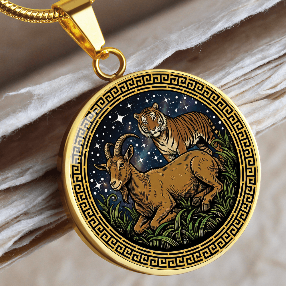 Tiger & Goat Necklace - Couples Chinese Zodiac Animal Pendant Jewelry