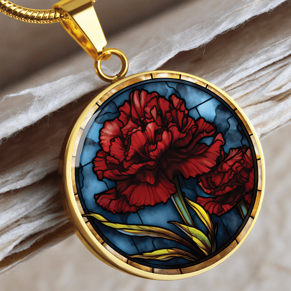 Carnation Necklace - January Birth Flower Pendant Jewelry