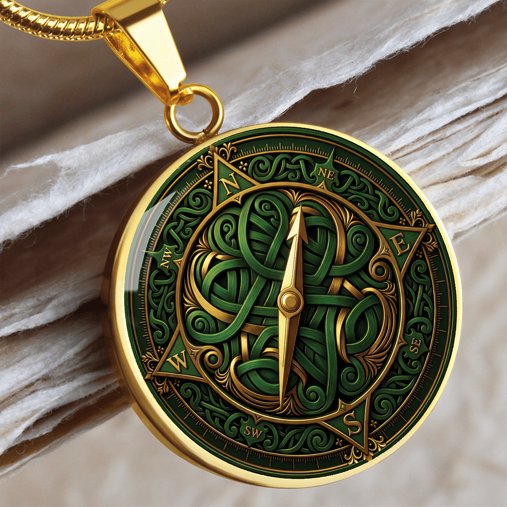 Compass Rose Necklace - Green Celtic Pendant Jewelry