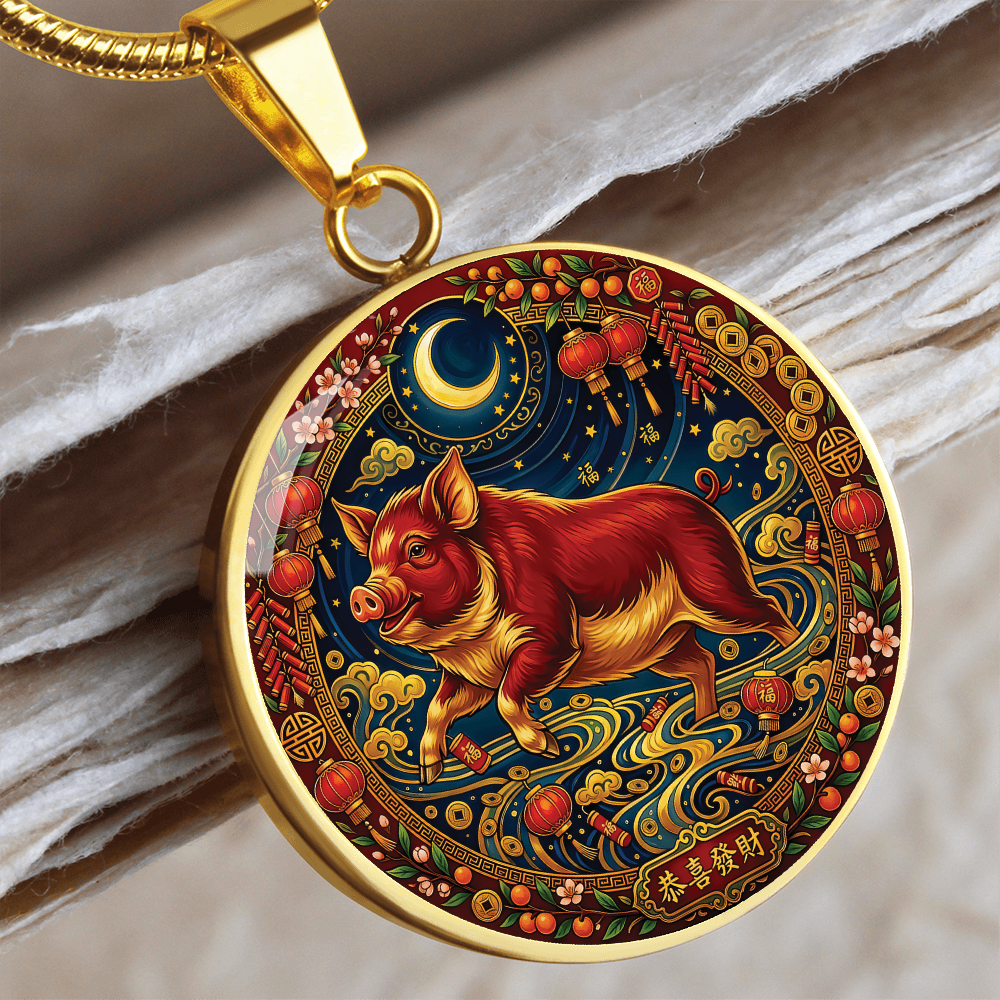 Year of The Pig Necklace - Chinese Zodiac Animal Charm Pendant Jewelry