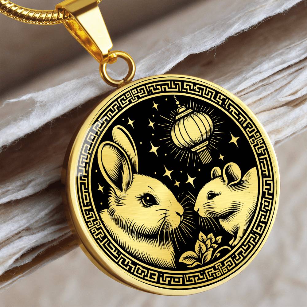 Year of The Rabbit Necklace, Chinese Zodiac Animal Jewelry Gift, Lunar New Year 2024 Pendant, Engraved  Spirit Companion Rat Necklace