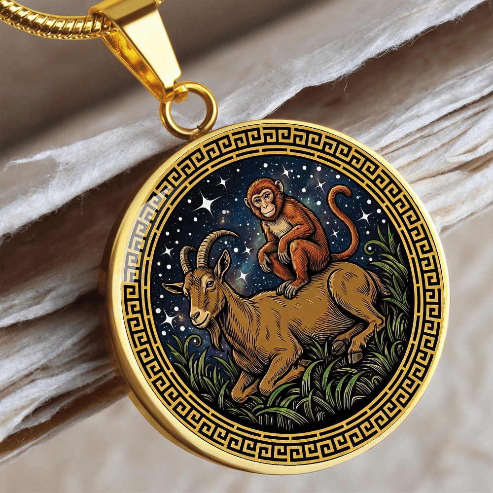 Monkey & Goat Necklace - Couples Chinese Zodiac Animal Pendant Jewelry