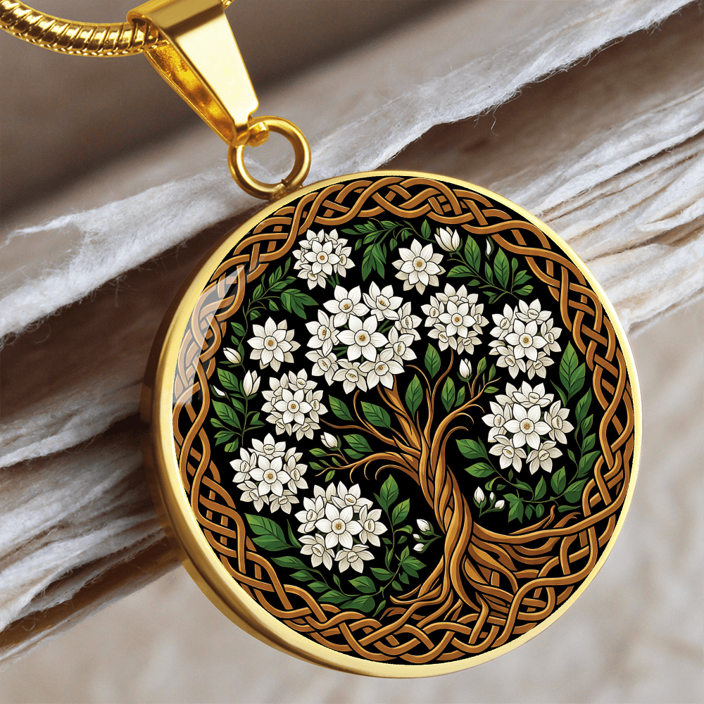 Celtic Tree of Life Pendant Necklace - Narcissus December Birth Flower Jewelry