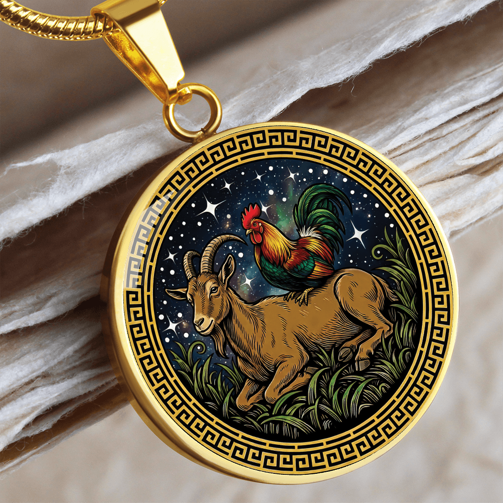Rooster & Goat Necklace - Couples Chinese Zodiac Animal Pendant Jewelry