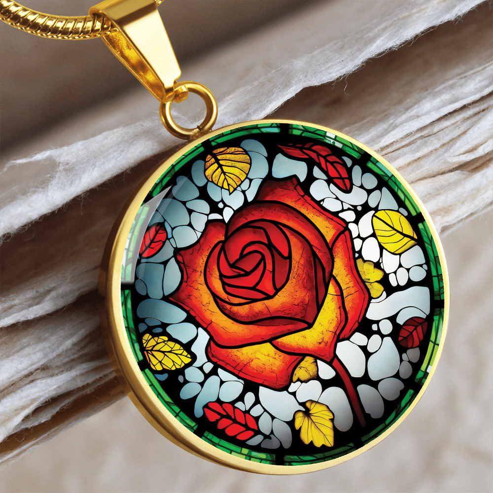 Red Rose Necklace - June Birth Flower Pendant Jewelry