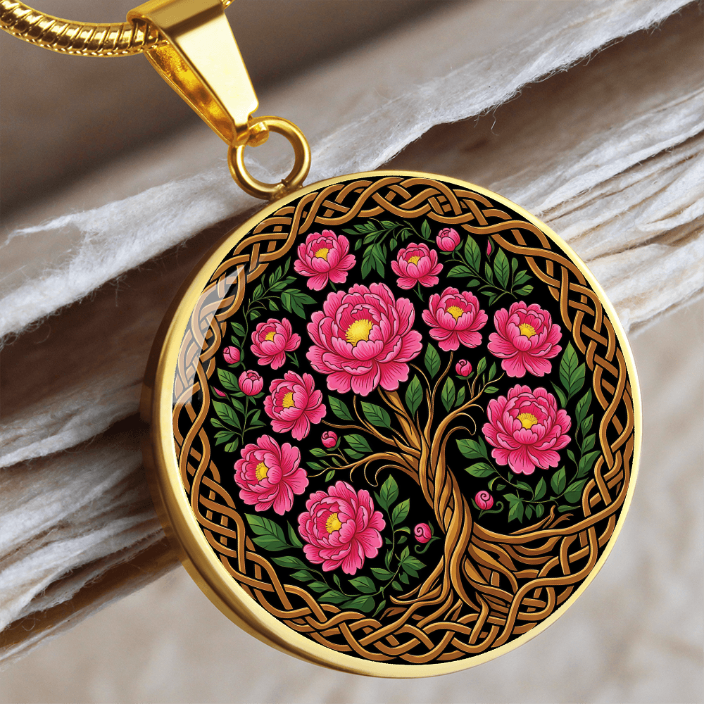 Celtic Tree of Life Pendant Necklace - Peony November Birth Flower Jewelry
