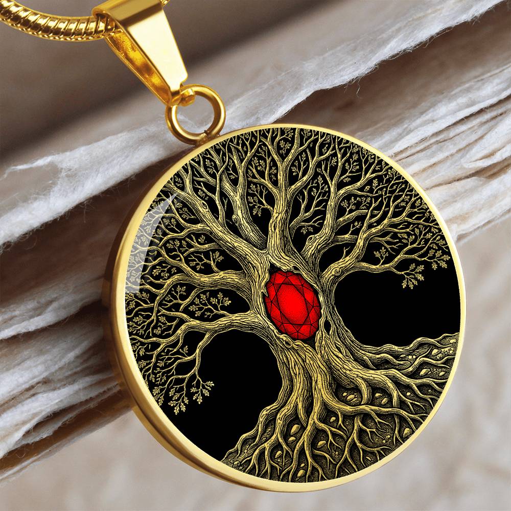 Tree of Life Necklace - Red Birthstone Design