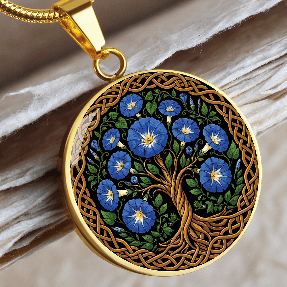 Celtic Tree of Life Pendant Necklace - Morning Glory September Birth Flower Jewelry