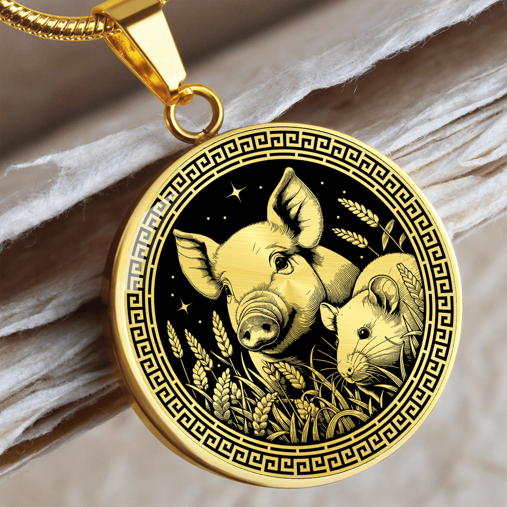 Rat & Pig Necklace - Chinese Zodiac Couples Pendant Jewelry