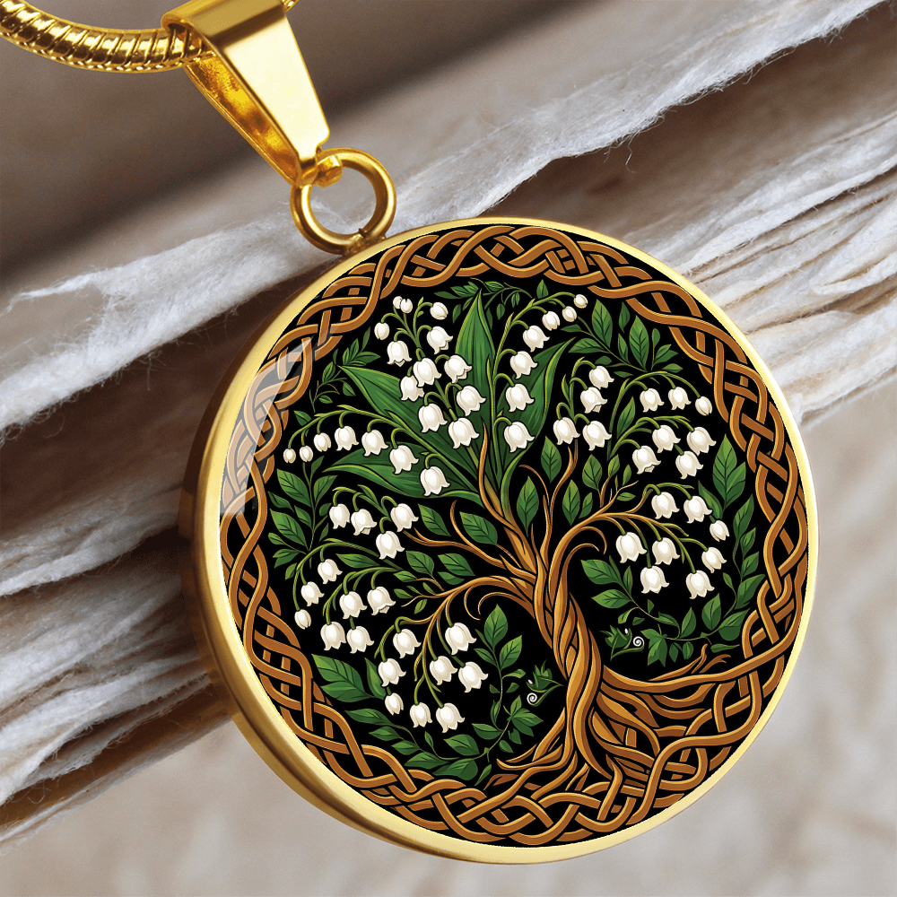 Celtic Tree of Life Pendant Necklace - Lily of the Valley May Birth Flower Jewelry