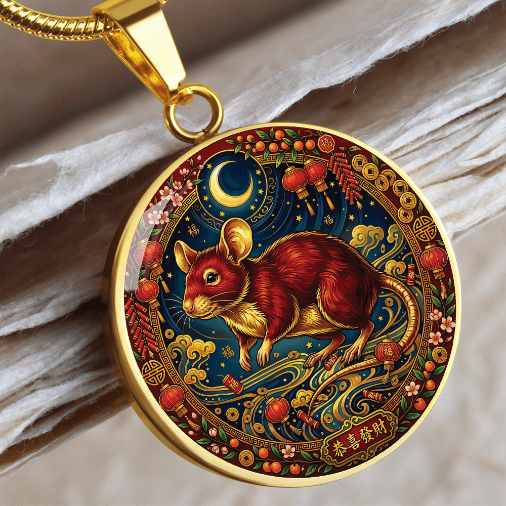 Year of The Rat Necklace - Chinese Zodiac Animal Charm Pendant Jewelry
