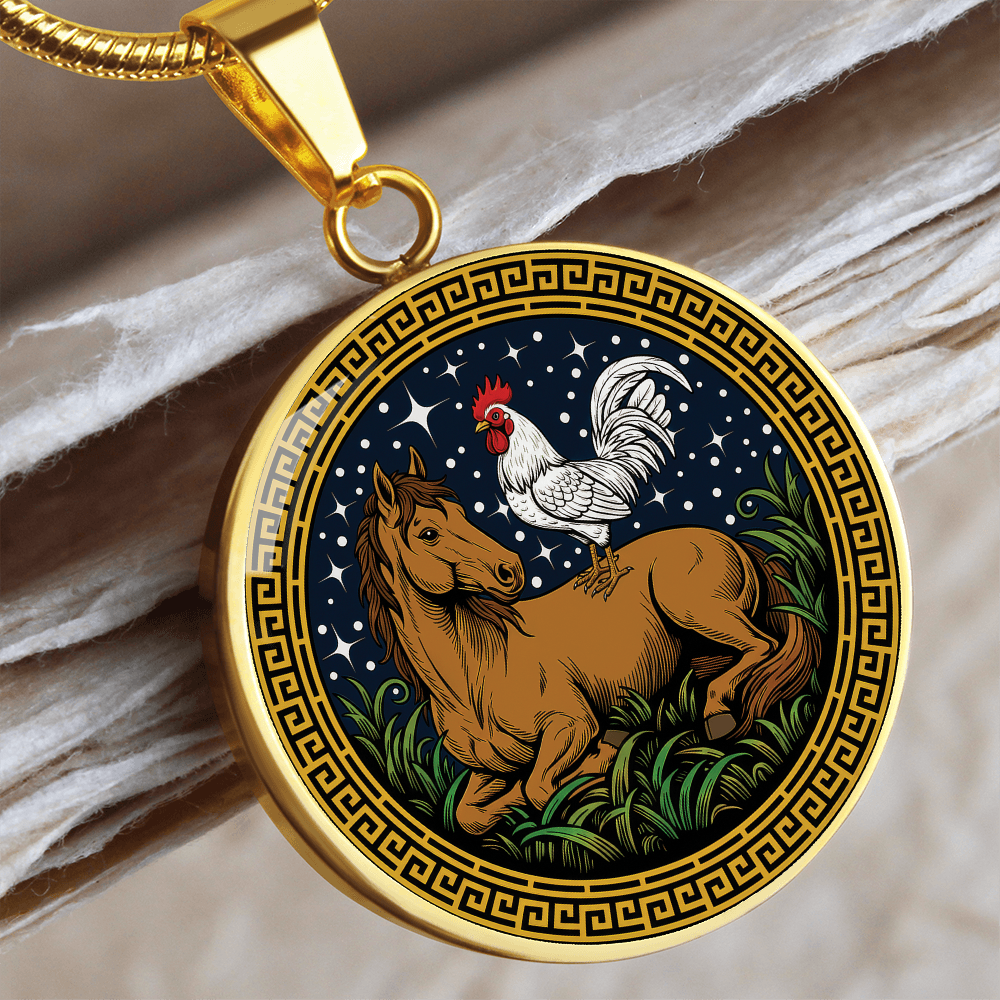 Rooster and Horse Necklace - Couples Chinese Zodiac Animal Pendant Jewelry