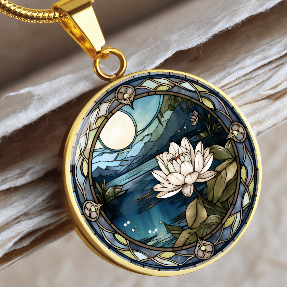 Water Lily Necklace - July Birth Flower Pendant Jewelry