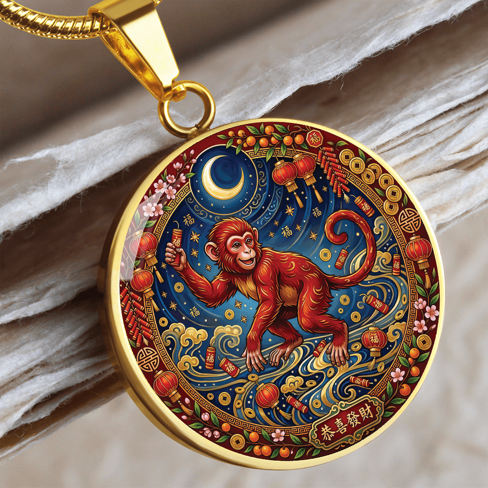 Year of The Monkey Necklace - Chinese Zodiac Animal Charm Pendant Jewelry