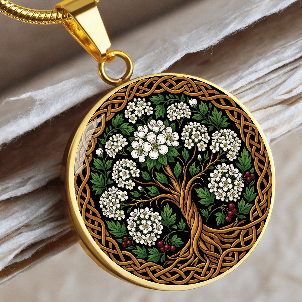 Celtic Tree of Life Pendant Necklace - Hawthorn May Birth Flower Jewelry