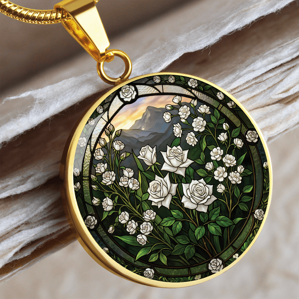White Rose Necklace - June Birth Flower Pendant Jewelry