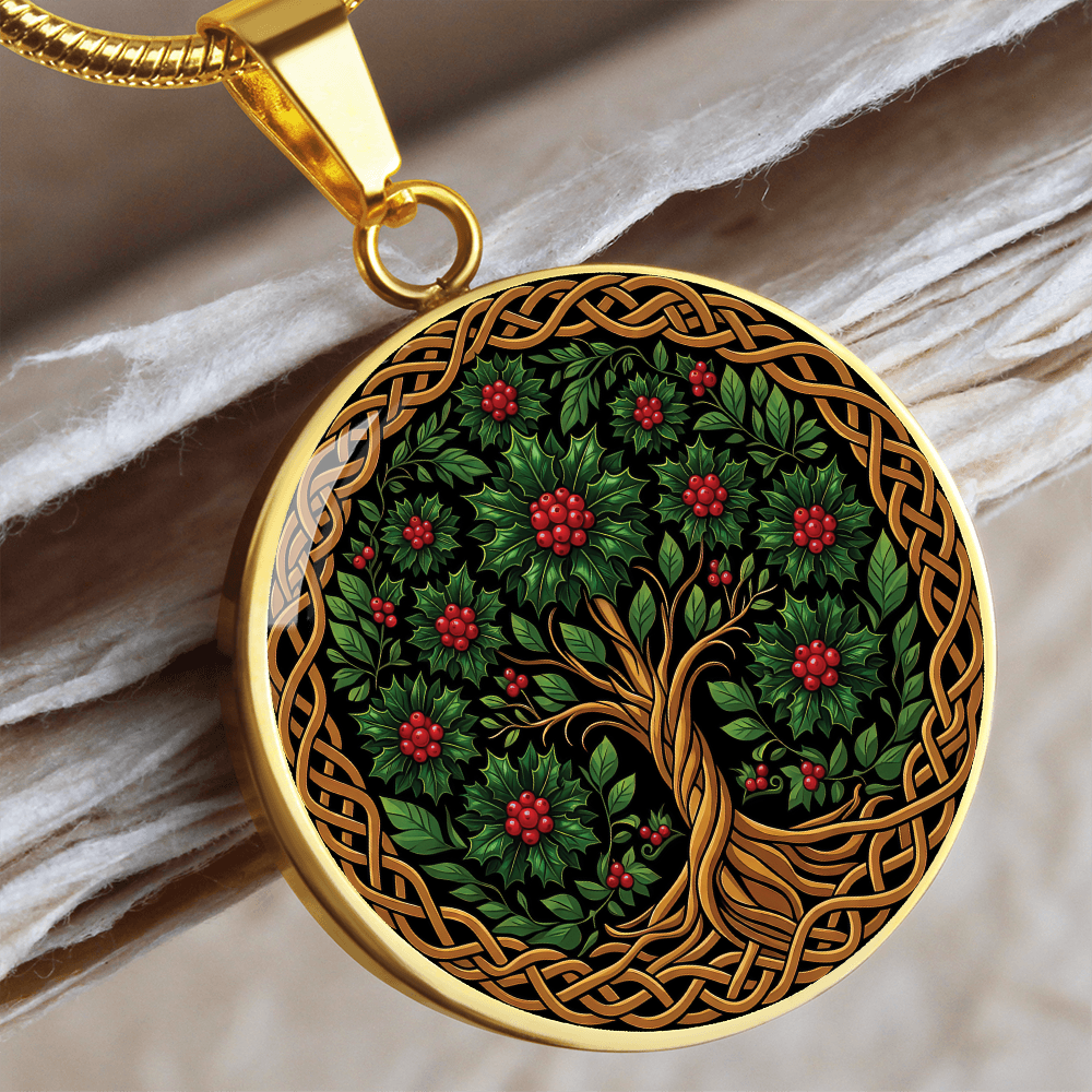 Celtic Tree of Life Pendant Necklace - Holly December Birth Flower Jewelry