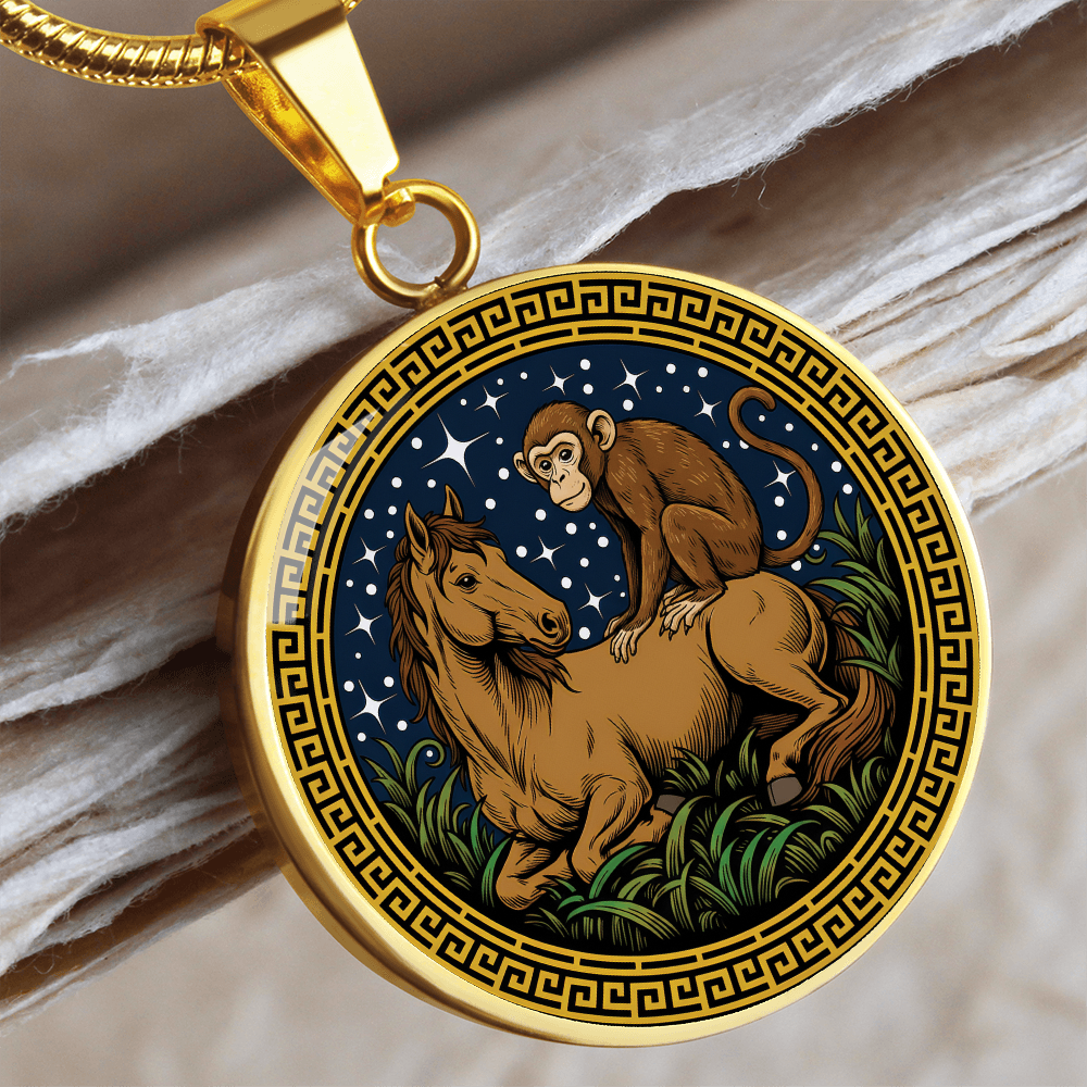 Monkey and Horse Necklace - Couples Chinese Zodiac Animal Pendant Jewelry