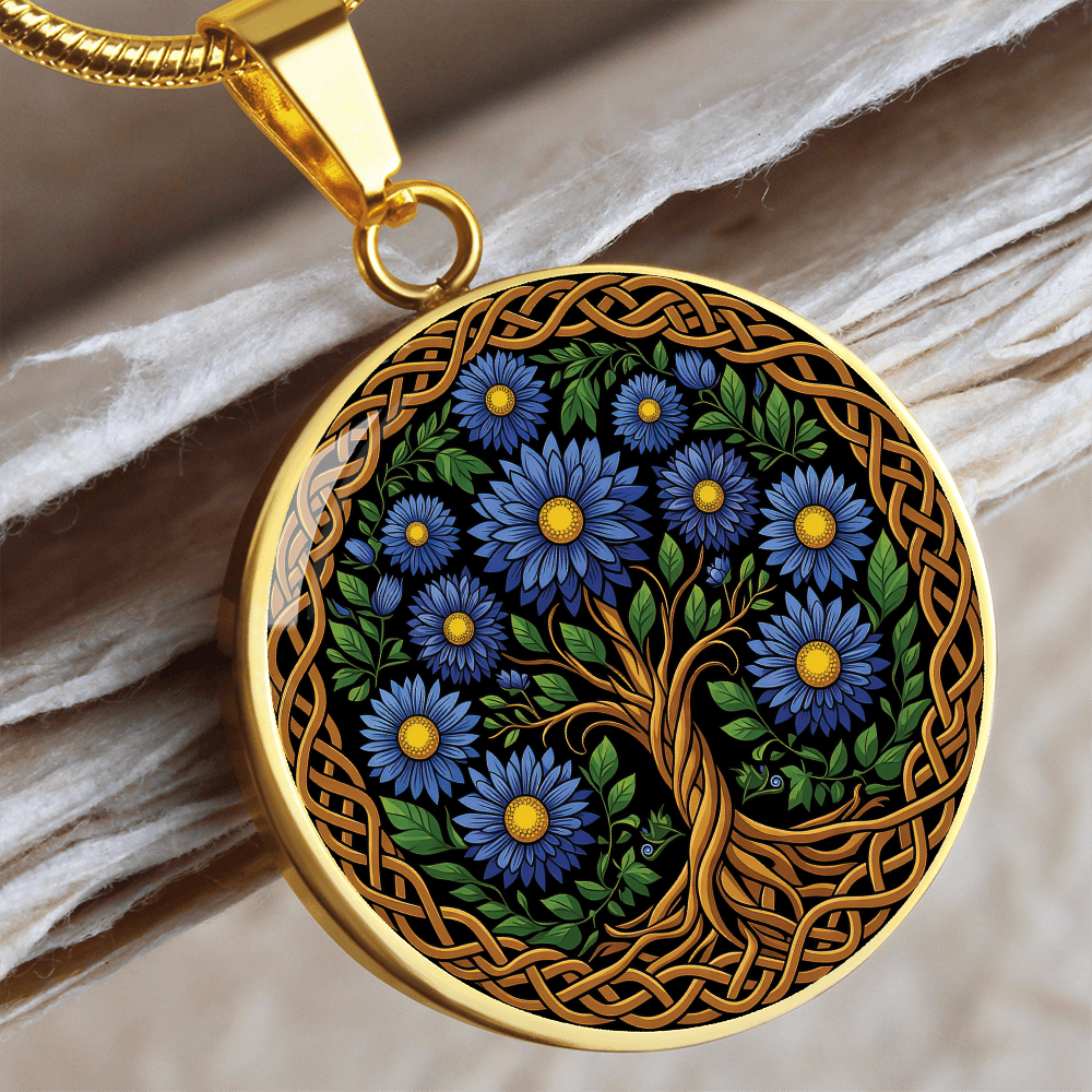 Celtic Tree of Life Pendant Necklace - Aster September Birth Flower Jewelry