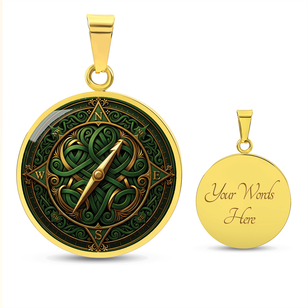 Compass Rose Necklace - Green Celtic Pendant Jewelry