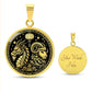 An Elegant gold pendant featuring a Year of the Ram/Sheep and Year of The Dragon Necklace in silver and black. This jewelry offers personalization with an engraving option for a name.