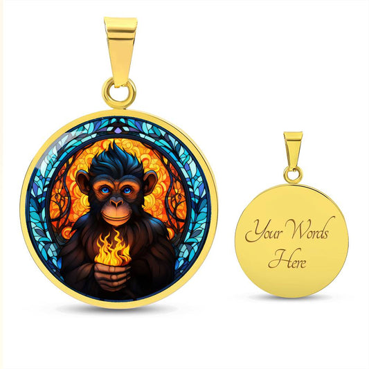 Gold Engraved Fire Monkey Necklace