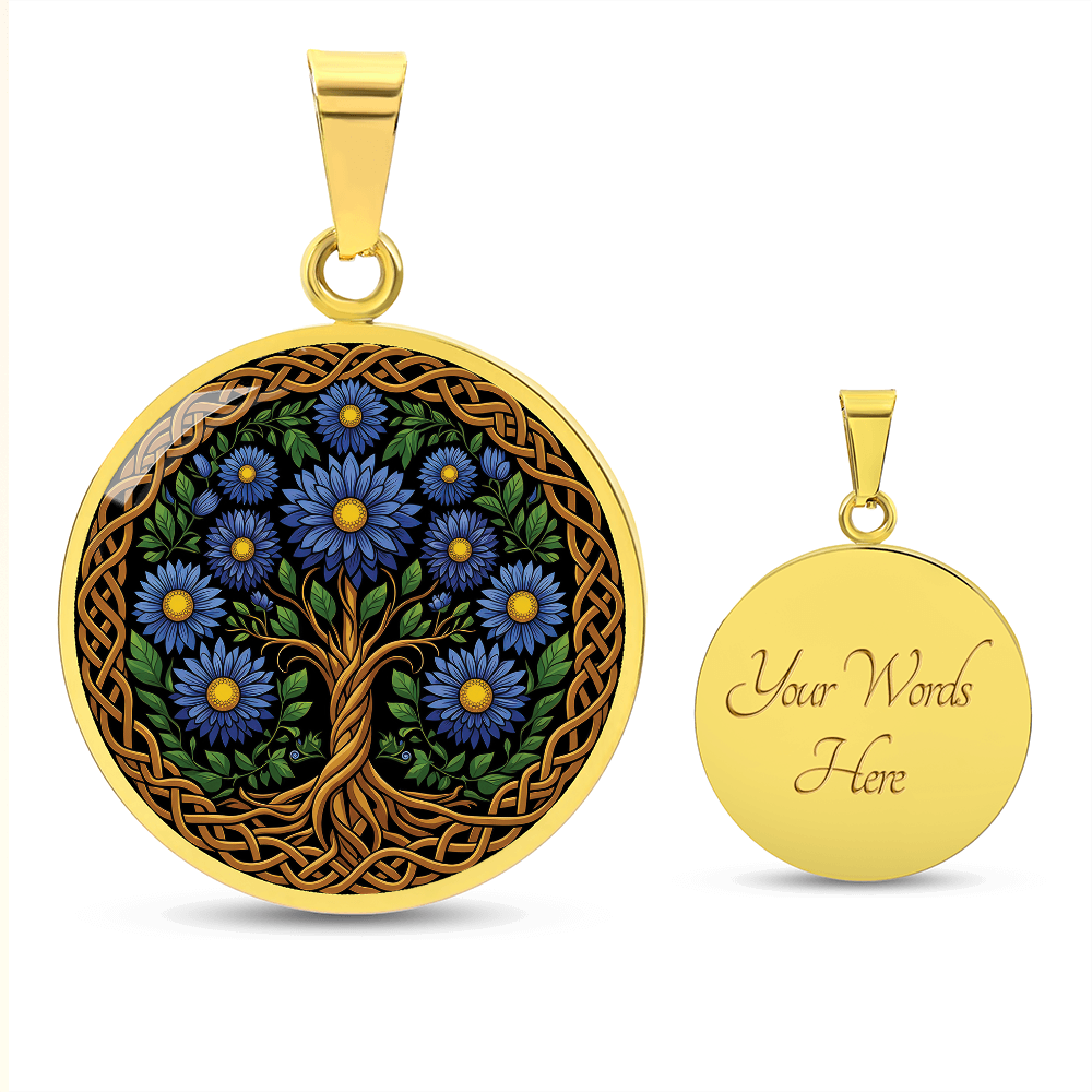 Celtic Tree of Life Pendant Necklace - Aster September Birth Flower Jewelry