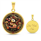 An Elegant gold pendant Year of the Rabbit and Year of the Dragon Necklace. The colors are yellow, Red and Black . This jewelry offers personalization with an engraving option for a name.