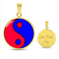 Engraved Gold Pendant Fire and Ice Yin Yang Necklace