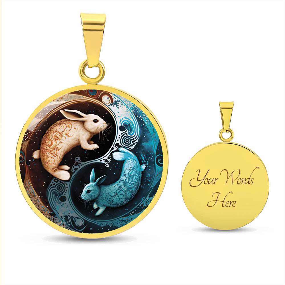 Engraved Gold Pendant Yin Yang Water Rabbit Necklace