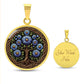 an elegant gold pendant Aster Celtic Tree of Life Necklace. The Colors are blue, green, brown and black. This jewelry offers personalization with an engraving option for a name.