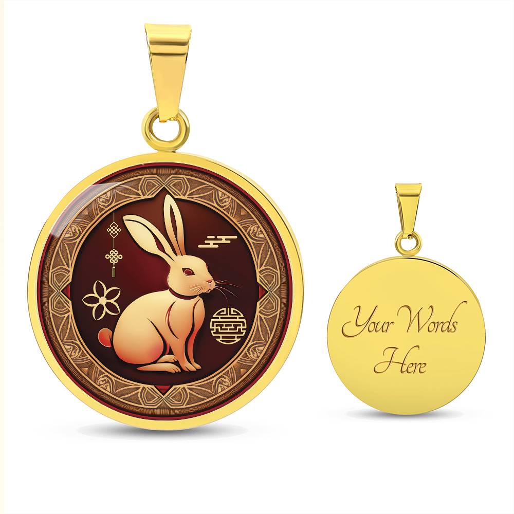 Year of the Rabbit Necklace, Personalized Chinese Zodiac Animal Jewelry, Engraved Lunar New Year Gift, Gold Spring Festival Charm Pedant