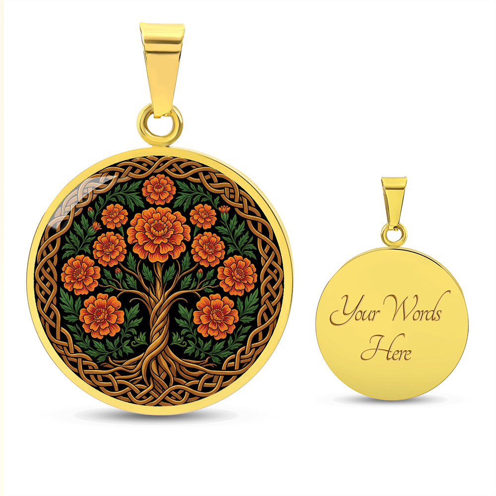Celtic Tree of Life Pendant Necklace - Marigold October Birth Flower Jewelry