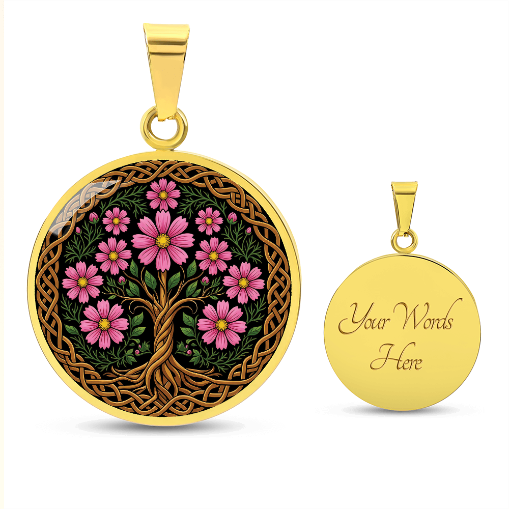 Celtic Tree of Life Pendant Necklace - Cosmos October Birth Flower Jewelry