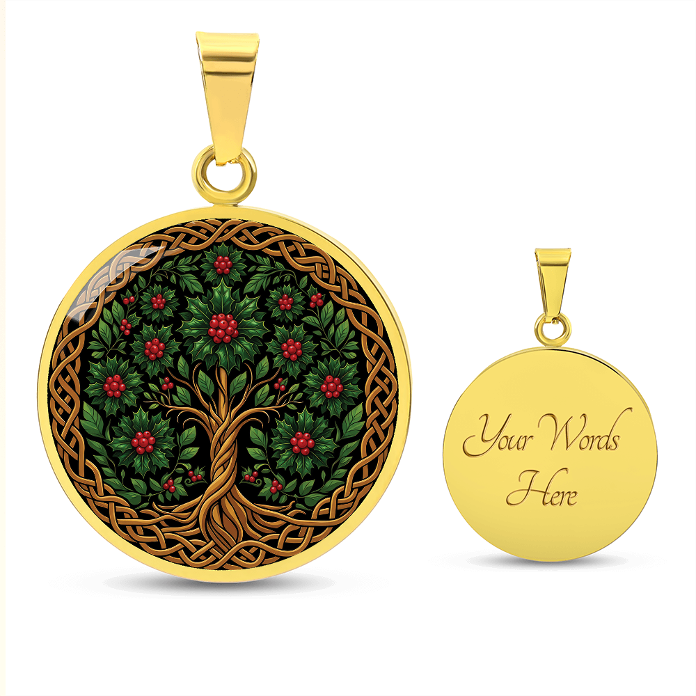 Celtic Tree of Life Pendant Necklace - Holly December Birth Flower Jewelry