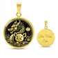 An Elegant gold pendant featuring a Year of the Pig and Year of The Dragon Necklace in gold and black. This jewelry offers personalization with an engraving option for a name.