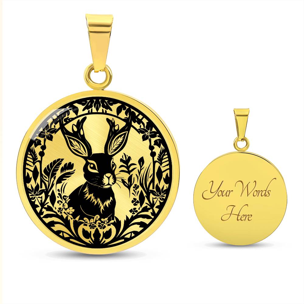 Gold Engraved Jackalope Necklace