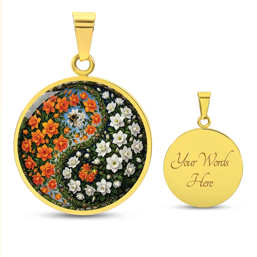 Daffodil Yin Yang Necklace - March Birth Month Flower Pendant Jewelry