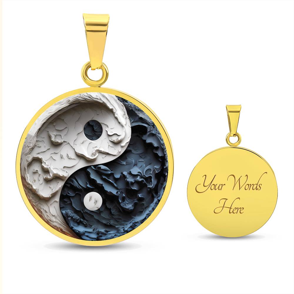 Engraved Gold Yin Yang Necklace Pendant