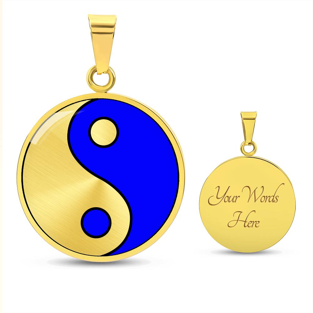 Engraved Gold Pendant Fire and Ice Yin Yang Necklace